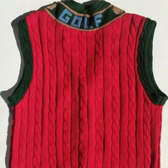 VTG Traditional Trading Co Women's Sz L Cotton Hand Knitted Golf Vest Red Green - Picture 3 of 7